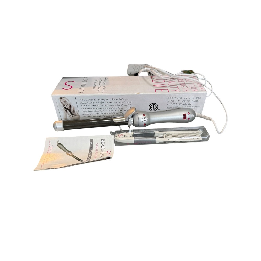Beachwaver S1 Rotating Curling Iron Sarah Potempa 1 Inch Ceramic Silver Black